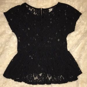 Black Lace Blouse | Zipper Detail